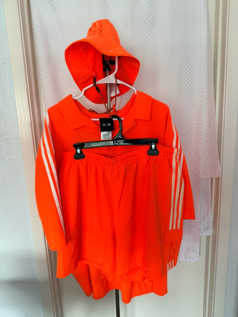 IVY PARK Vibrant Neon Orange Two-Piece Short Set with Bucket hat